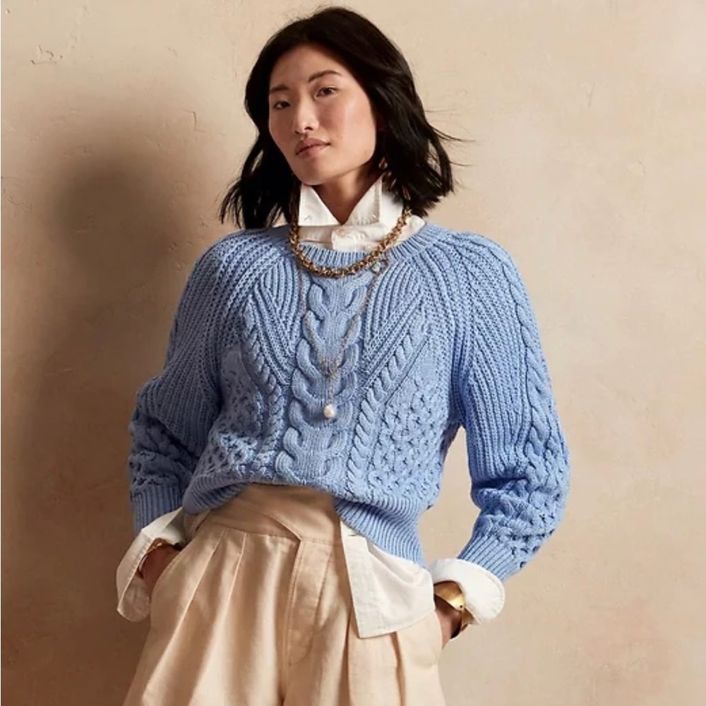 NWOT Banana Republic Signature Cable Knit Cotton Sweater, baby blue, size M